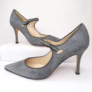 Manolo Blahnik Rela Embroider Suede Mary Jane Pump